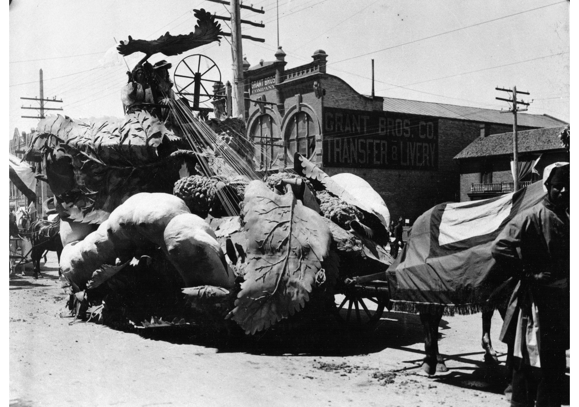 A silk industry float for Utah's Pioneer Semi-Centennial Parade. July 24, 1897. Utah State Historical Society.