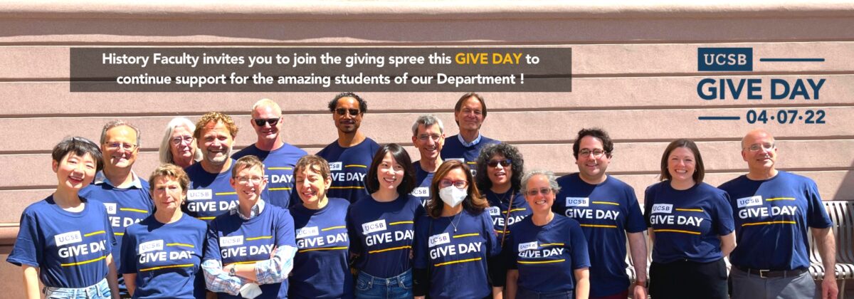 a group of people in UCSB Give Day T-Shirts invite you to join the giving spree this Give Day to continue support for the amazing students of our department