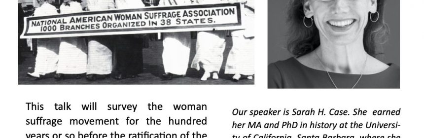 Flyer for Zoom Talk for "The Woman Suggrage Movement: 'A Century of Struggle'" on 10/1721 at 4PM