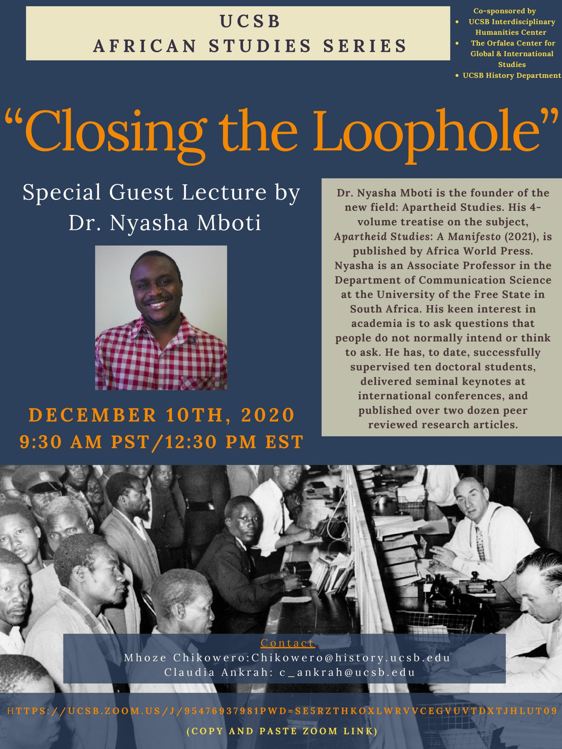 FLyer for Zoom Talk for "Closing the Loophole" on 12/10/20 at 9:30AM