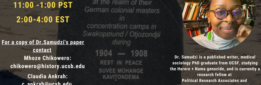 Flyer for Zoom Lecture Rewriting the Concentration Camp by UCSB Africa Center: Inaugural Lecture on 6/4/21 at 11AM-1PM PST