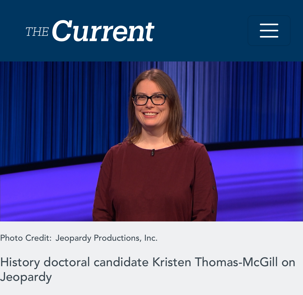 PhD Candidate Kristen Thomas-McGill recognized in The Current for her success on Jeopardy and her innovative scholarship