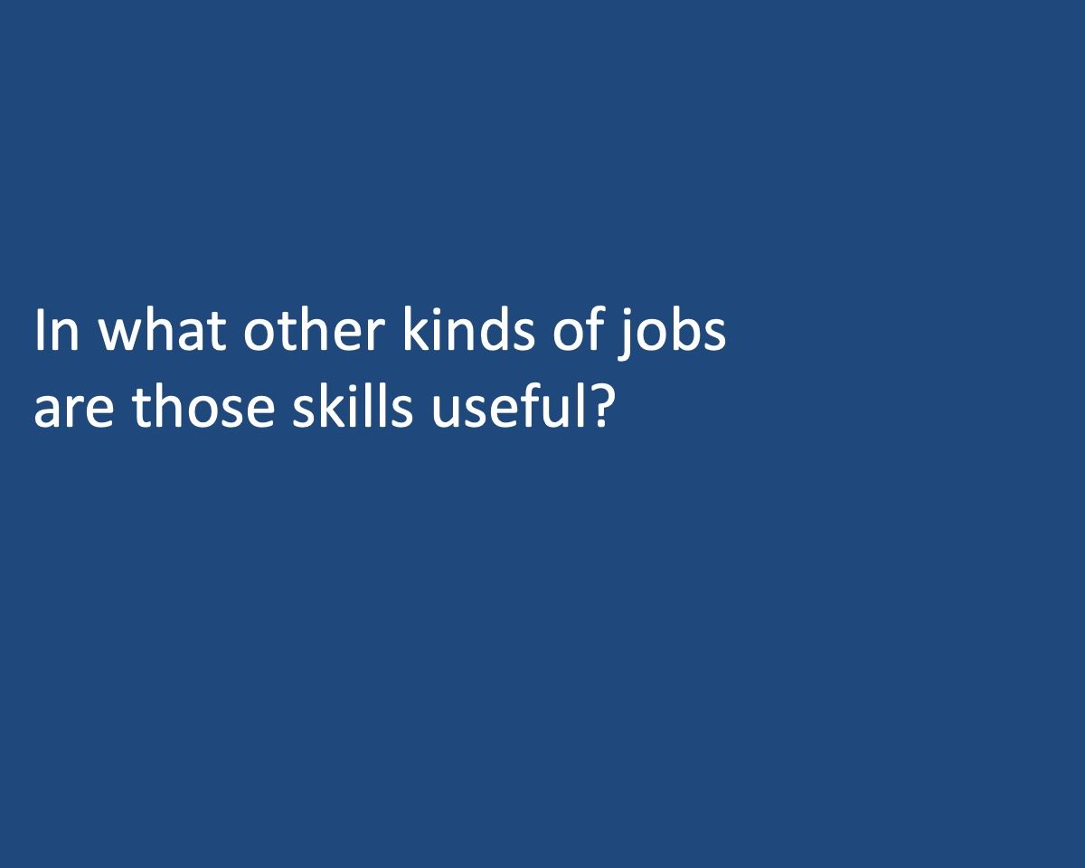 powerpoint slide that reads In what other kinds of jobs are those skills uselful?