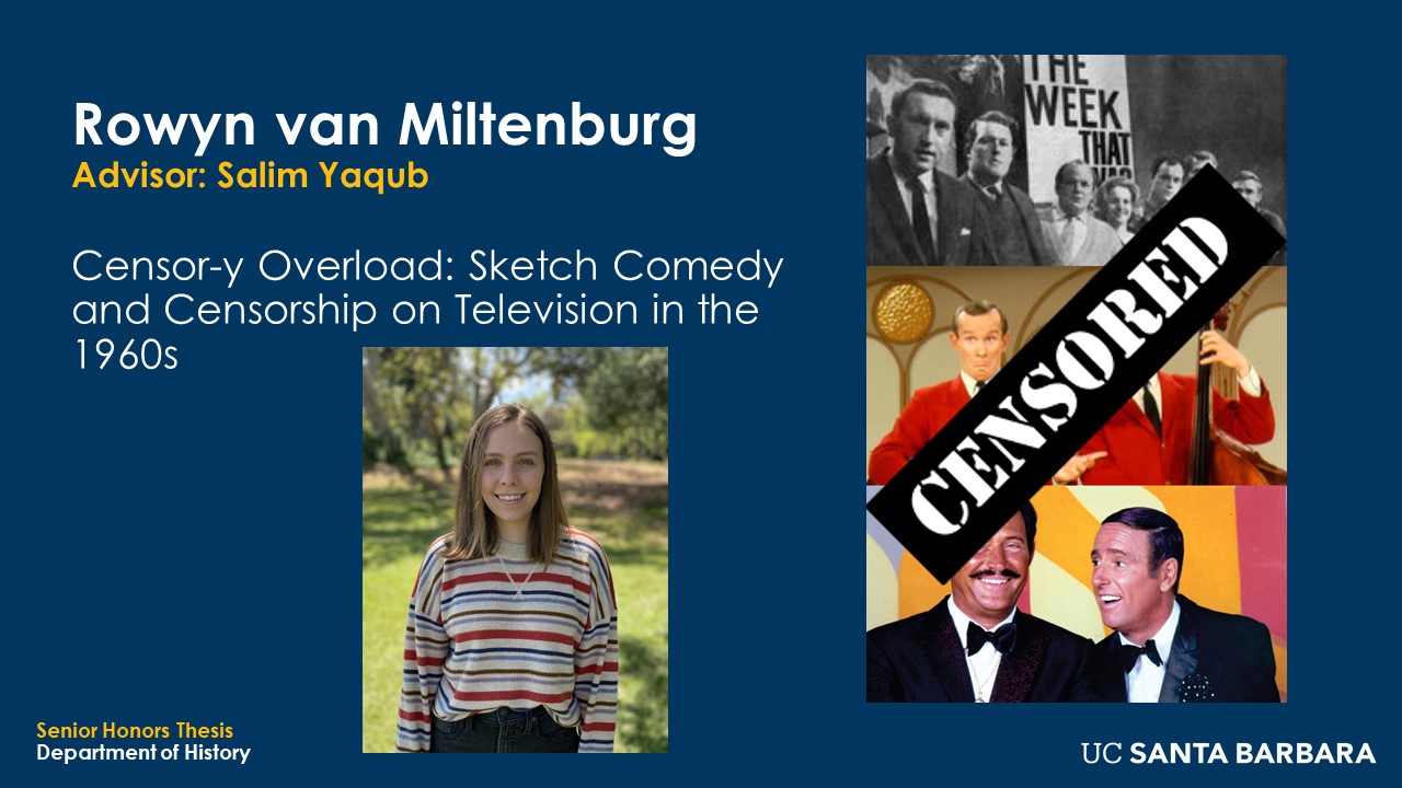 Slide for Rowyn van Miltenburg. "Censor-y Overload: Sketch Comedy and Censorship on Television in the 1960s"