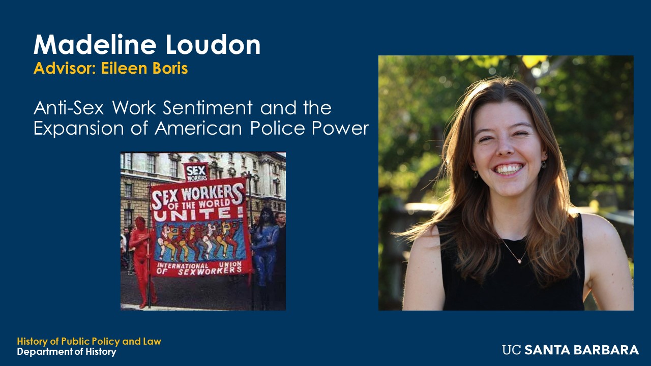Slide for Madeline Loudon. "Anti-Sex Work Sentiment and the Expansion of American Police Power"