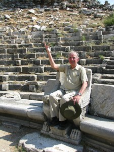 Harold Drake on stone steps, might be machu picchu